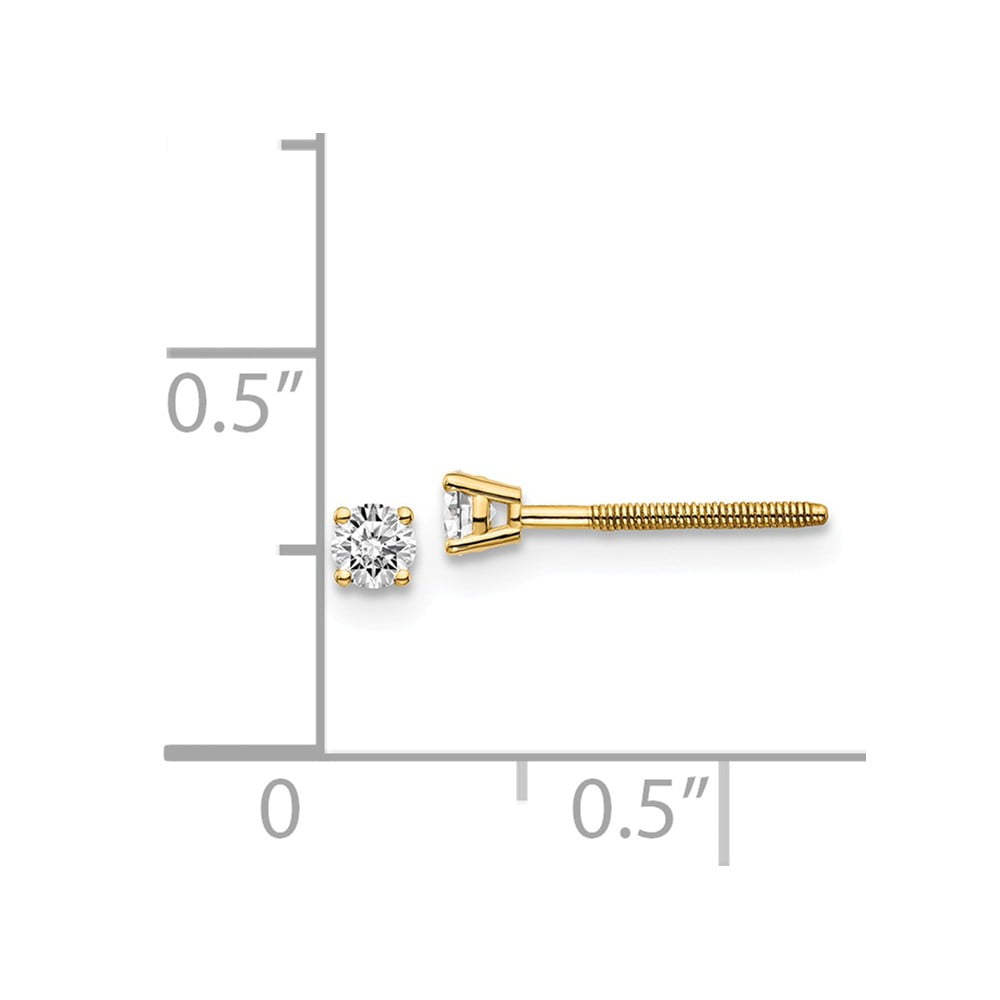 Real 14kt Yellow Gold .15ct. SI3 G-I Diamond Stud Thread on/off Post Earrings; for Adults and Teens; for Women and Men