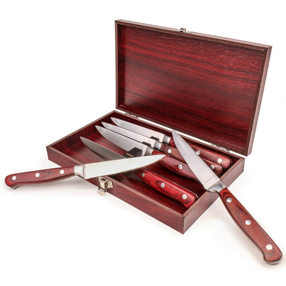BergHOFF Pakka Wood 7pc Stainless Steel Steak Knife Set with Wood Case