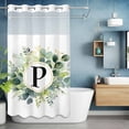 thumbnail image 6 of Letter P No Hooks Shower Curtain with Snap-in Liner Alphabet Green Eucalyptus Leaves Plant Simple Shower Curtains for Bathroom, Waterproof, Easy Install, Washable 36"x72", 6 of 9