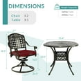 thumbnail image 4 of MEETWARM 3-Piece Outdoor Patio Dining Set, All-Weather Cast Aluminum Patio Conversation Set, 2 Cushions Swivel Rocker Chairs and 35.4" Round Table for Backyard Garden Deck, Umbrella Hole, Chili Red, 4 of 7