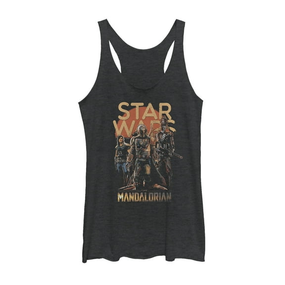 Women's Star Wars: The Mandalorian Grunge Character Racerback Tank Top Black Heather Medium