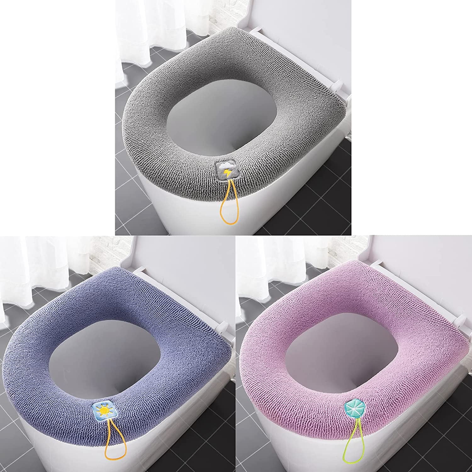 Reusable Soft Warm Plush Mat Seat Cover Toilet Seat Filling Washable Bathroom