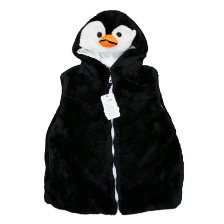 Hooded Sleeveless Plush Penguin Zip Up Vest (Small Ages: 5-8)