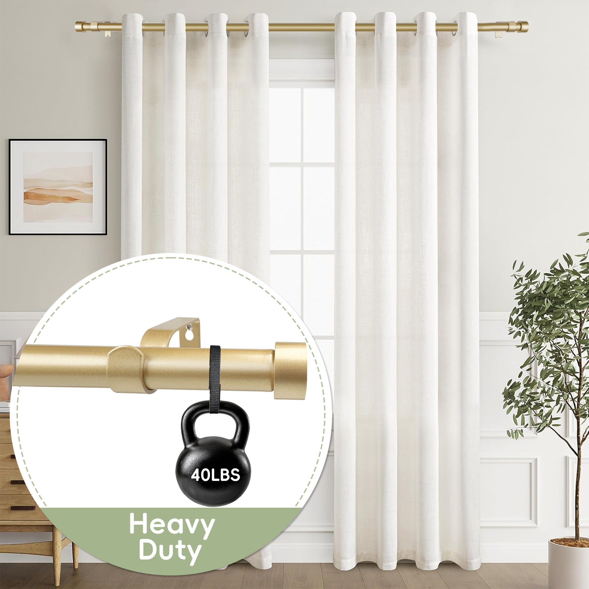 MaKefeile Classic 48 Inch Heavy Duty Curtain Rod, Gold photo 2
