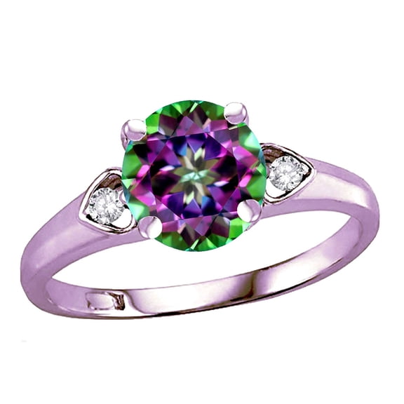 Star K� Round 7mm Mystic Topaz Three 3 Stone Heart Engagement Promise Wedding Ring