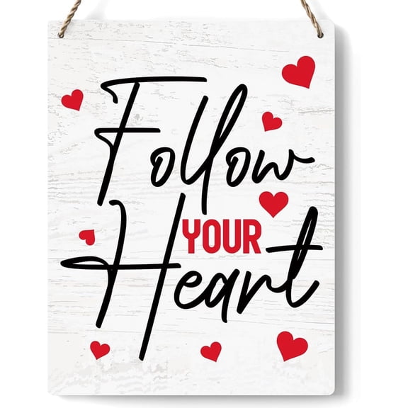 Novelty Valentines Day Decorations Door Sign for Home, Follow Your Heart Hanging Sign for Rustic Farmhouse, Valentines Day Wall Home Decor for Couple Lover Gifts 8x12 Inch
