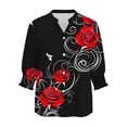 thumbnail image 5 of YUGYXL Womens Tops Casual Tropical Flower Blouses Ruffle Sleeve V Neck 3/4 Length Sleeve Womens Tops Shirts Red XXL, 5 of 5
