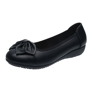 GEZHEN Solid Color Leather Bow Shallow Flat Casual Shoes Ladies Fashion Soft Sole Shoes Non Slip Low Top Platform Shoes