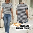 thumbnail image 4 of VDJ Women Tops Casual Loose Striped Print T Shirts Crew Neck Short Sleeve Summer Tunic Tee Fashion Holiday Blouses Size XXL, 4 of 9