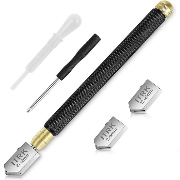 Glass Cutter 2mm-20mm,Upgrade Glass Cutter Tool,Pencil Style Oil Feed Carbide Tip for Glass Cutting/Tiles/Mirror/Mosaic.