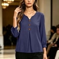 thumbnail image 7 of Edvintorg Womens Tops Trendy Long Sleeve V Neck Loose Casual Lightweight Pullover Top with Button Womens Clothing Navy XXL, 7 of 7