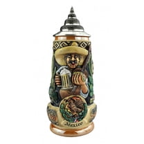 German Beer Stein Hispanic Themed Stein 0.5 liter tankard, beer mug, hand-painted, with pewter lid