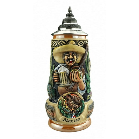German Beer Stein Hispanic Themed Stein 0.5 liter tankard, beer mug, hand-painted, with pewter lid