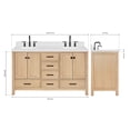 thumbnail image 3 of ARIEL CAMBRIDGE 60 Inch Double Oval Sink Bathroom Vanity With Carrara White Quartz Countertop 1.5 Inch Edge In Oak, 3 of 7