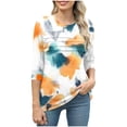 thumbnail image 5 of CYMMPU 3/4 Sleeve Blouses for Women Dressy Casual Spring Tunic Tops Loose Fit Round Neck Floral Printed Fall Trendy Shirts Lightweight Basic Tees Yellow S, 5 of 6