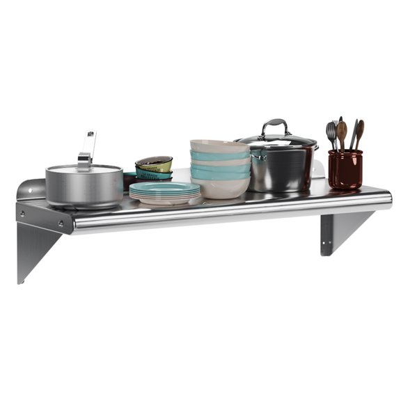 Stainless Steel Shelf,Wall Mounted Commercial Stainless Steel Shelves with Backsplash & Brackets,Heavy-Duty Floating Metal Shelving for Restaurant Kitchen Garage Utility Room
