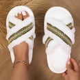 thumbnail image 4 of Women's Open Toe Slippers for Women Fuzzy Cross Band Slippers Indoor Outdoor Soft House Slippers Casual Winter House Shoes, 4 of 5