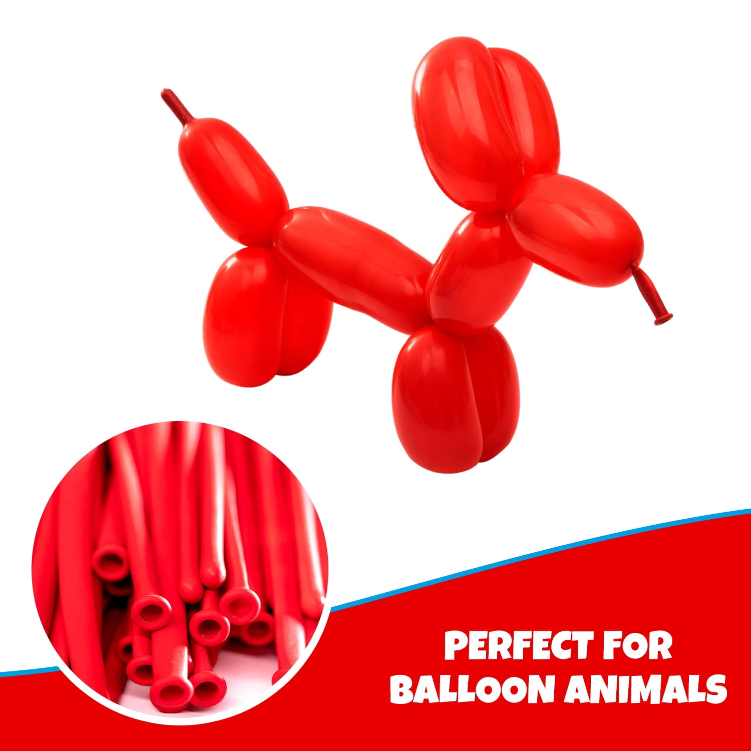 Clownatex 260 Long Twisting Red Balloons (100 pcs) for Balloon Animals, Latex Twisting Animal Shape Modeling Long Magic Balloons for Kids Party, Clowns, Birthdays, Weddings