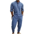thumbnail image 3 of VBTAPA 2 Piece Outfits for Men Striped Button Down Shirts and Pants Set Long Sleeve Loungewear Pj Sets Blue XXXL, 3 of 9