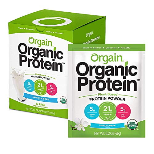 Orgain Organic Plant Based Protein Powder Travel Pack, Vanilla Bean - Vegan, Low Net Carbs, Non Dairy, Gluten Free, Lactose Free, No Sugar Added, Soy Free, Kosher, Non-GMO(Packaging May Vary)