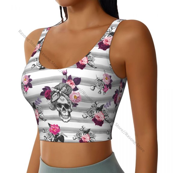 Yoga Vest Women Gym Sports Crop Tops Day Of The Dead Skull Streetwear Workout Breathable Tank Top Female