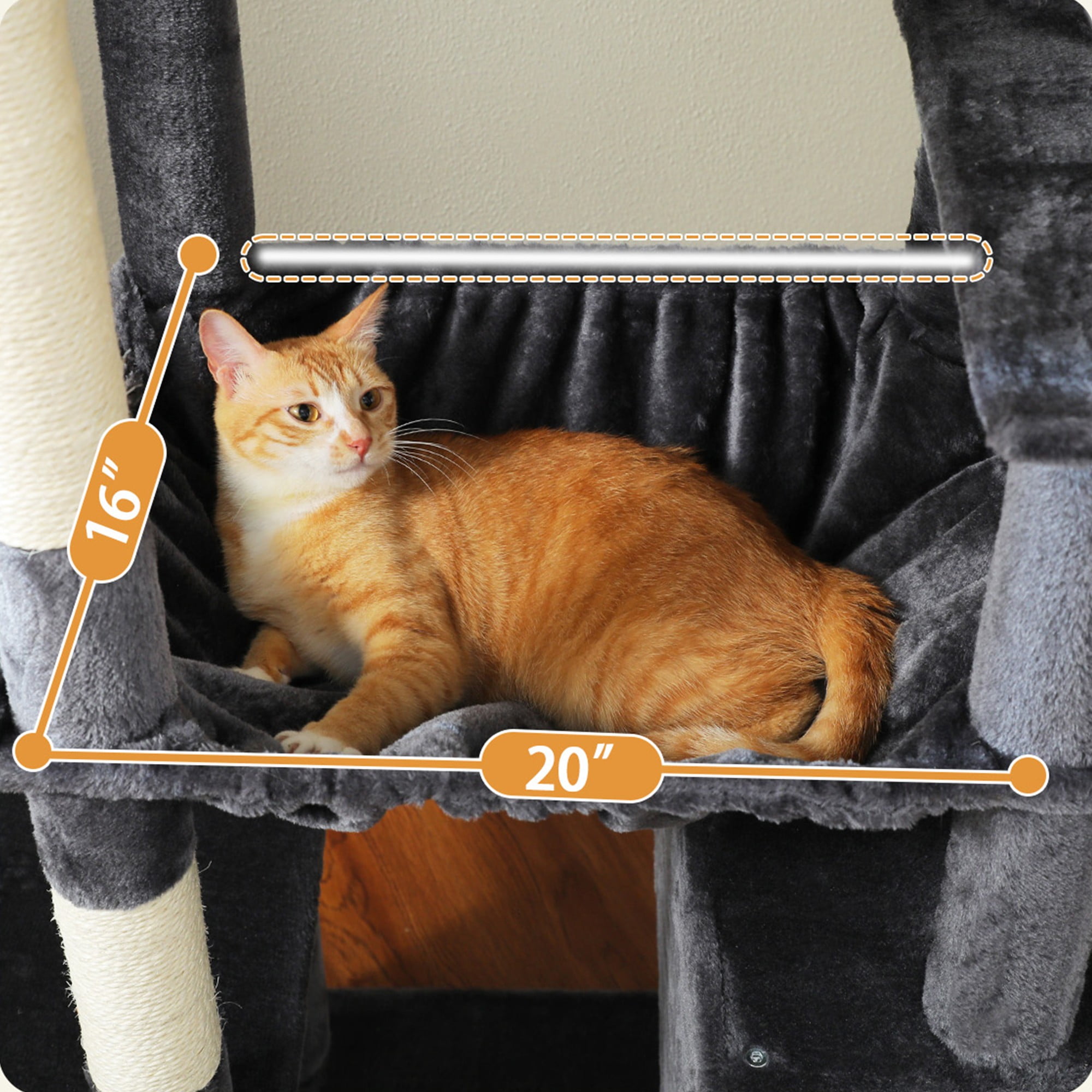 Kadyn 71" Cat Tree Tower for Indoor Cats, Plush Multi-Level Cat Condo with Scratching Posts, Perches, Hammock, 2 Pompoms, Dark Gray