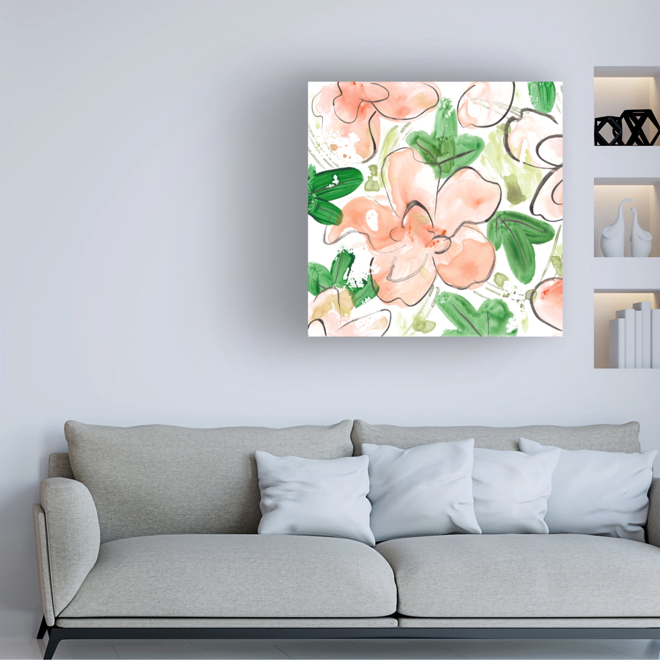 Canvas Wall Art - Melissa Wang 'Peachy Flora II' Wall Art for Living Room, Bedroom, or Office Décor by Trademark Fine Art - 24 x 24 Inches