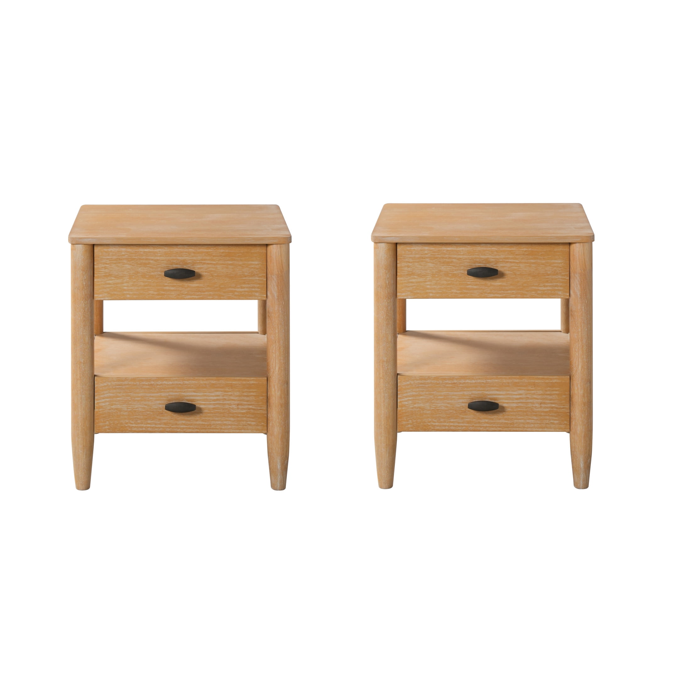 Christopher Knight Home Farmhouse Wooden Nightstand with Soft-Close Drawers, Open Shelf, Natural, Set of 2