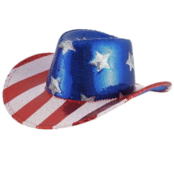 Patriotic Cowgirl Hat American Flag Cap Independence Day Headwear for 4th of July Party Parade Celebration Decoration