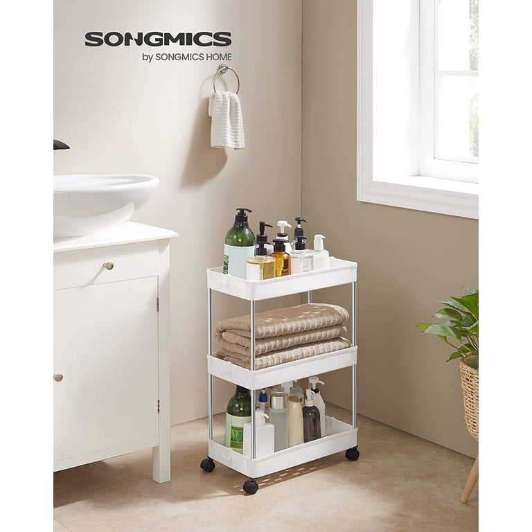 SONGMICS 3-Tier Storage Rack – Extendable, Adjustable Shelves, 11.8x15x28.4 Inches, White