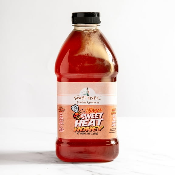 Swift River Stinger Sweet Heat Honey - Premium Hot Honey Infused with Natural Chili Extract - Versatile Condiment for Gourmet Cooking, BBQ, Desserts - 3lb Bottle