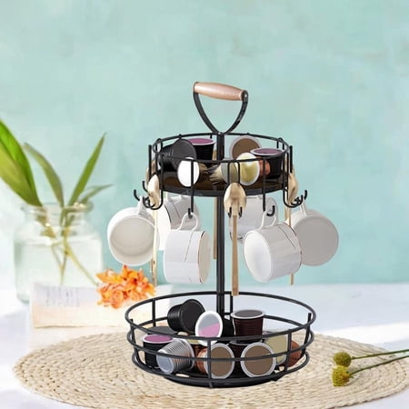 Fancyes Mug Holder Coffee Cup Holder Double Layer Home Ornament Gifts Multiuse Rotatable Storage Rack for Home Kitchen Desktop Office