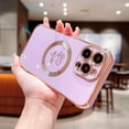 thumbnail image 5 of Magnetic Phone Case for iPhone 15 Pro Compatible with MagSafe Cute Rose Flower Case for Women Girls Luxury Plating Camera Lens Full Cover Soft Silicone Shockproof Cover 6.1 inch (Purple), 5 of 12