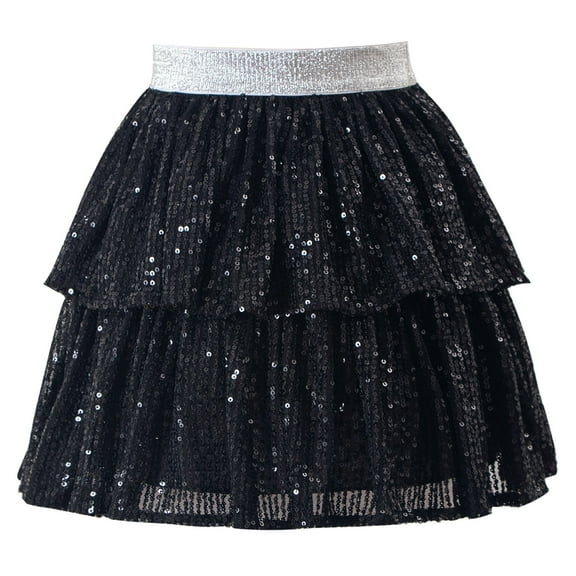 Toimothcn Girls Tulle Skirts Casual Star Sequins Printed Shiny Ruffled Skirts Low Waist A Line Carnival Stage Performance Princess Mini Skirt 18-24 Months