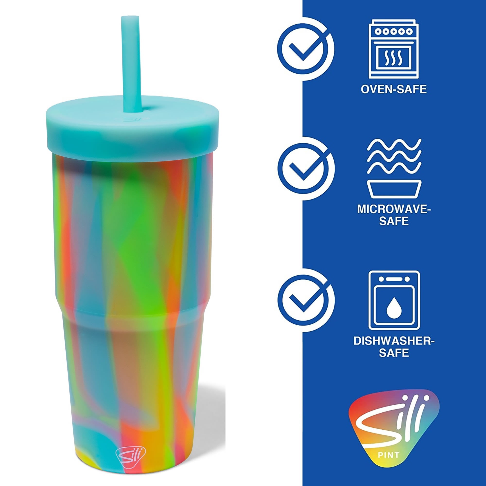 Silipint: Silicone 32oz Straw Tumblers: 2 Pack -Aqua & Sugar Rush - Unbreakable Cup, Flexible, Hot/Cold, Airtight Lid