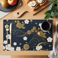 thumbnail image 2 of Yellow Flower Placemats Set of 12, Japanese Style Floral Leaf Textured Navy Blue Placemats for Dining Table, Place Mats for Kitchen Tabletop, Waterproof Wipeable Dining Table Mats Set, 2 of 9