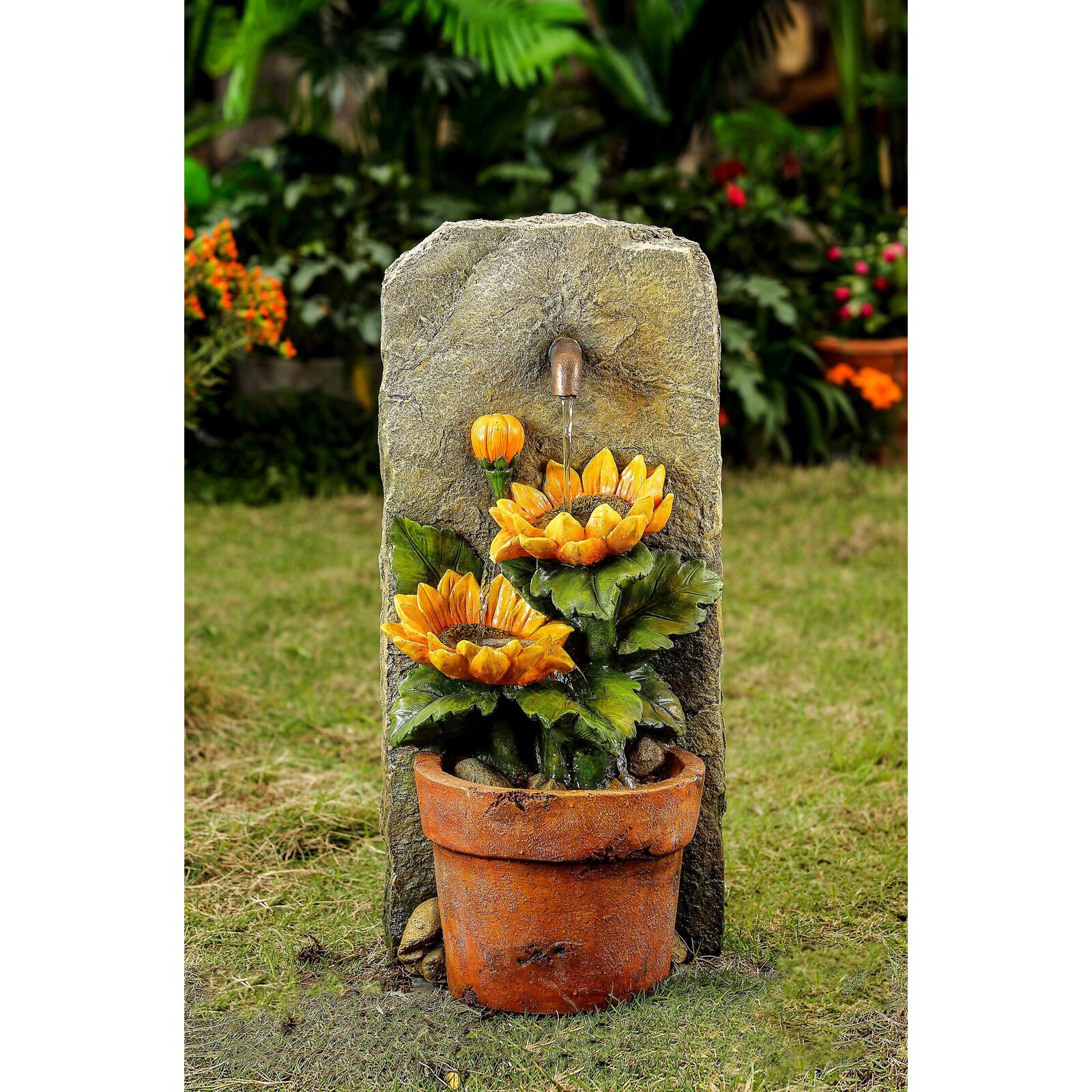 Clybourn Resin/Fiberglass Sunflower Water Fountain, Recycled, Material