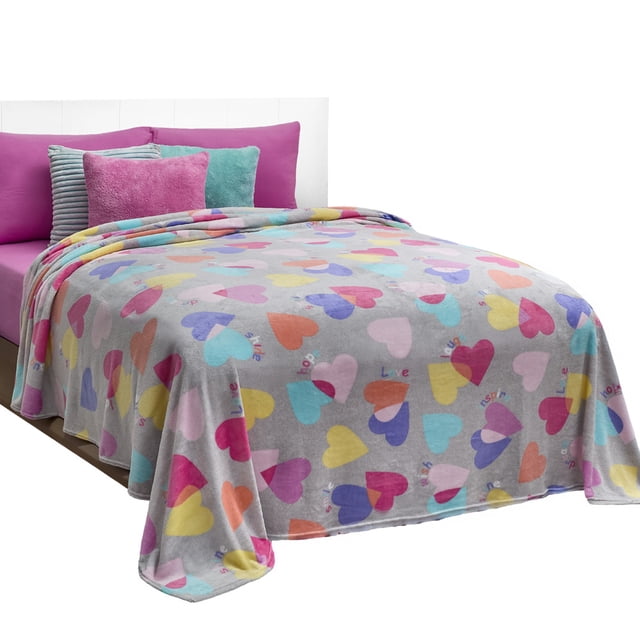 Cobertor Ligero Matrimonial Elefantito Wish Color Gris Corazones Suave Térmica