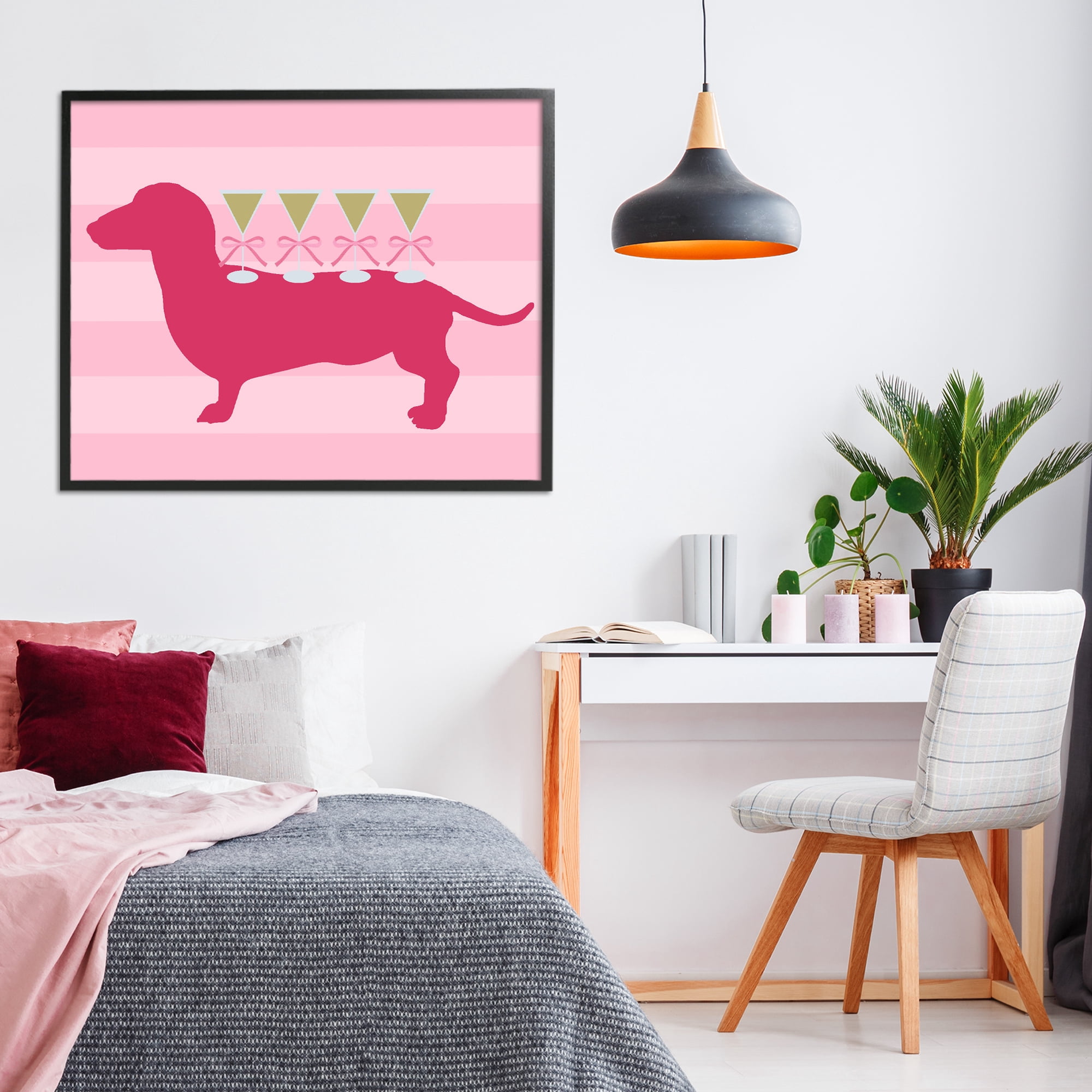 Stupell Industries Pink Dachshund With Martinis Black Framed Giclee Art, design by Lil' Rue