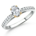 thumbnail image 2 of Gem Stone King 925 Sterling Silver and 10K Yellow Gold White Topaz and White Lab Grown Diamond Engagement Ring for Women (0.78 Cttw, Oval 6X4MM, Gemstone November Birthstone, Size 6), 2 of 4