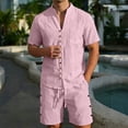 thumbnail image 2 of JAJAHO Mens Shorts Set Lightweight Linen Summer 2 Piece Outfits Breathable Short Sleeve Solid Color V Neck Shirt And Shorts Casual Beach Clothes Trendy Outfit, 2 of 4