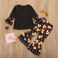 thumbnail image 2 of Toddler Baby Girl Halloween Outfits Pumpkin Long Sleeve Top Striped Flared Pants 2PCS Fall Clothes, 2 of 8