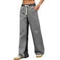 thumbnail image 3 of Low Rise Striped Pants for Women Pull on Drawstring Boho Wide Leg Jeans Trendy 2025 Black L, 3 of 9