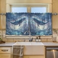 thumbnail image 2 of Yayeee Kitchen Curtains Tier Set of 2 Light Filtering 57"x36" Over Sink Window Panels, Night Floating Whale, 2 of 7