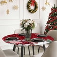 thumbnail image 6 of Round Table Cloth with Elastic Fitted Edged, Xmas Tree Truck Winter Snowman Waterproof Tablecloth for 45"-54" Tables Reindeer White Snow on Red Wipeable Indoor Table Cover for Kitchen Picnic Camping, 6 of 9