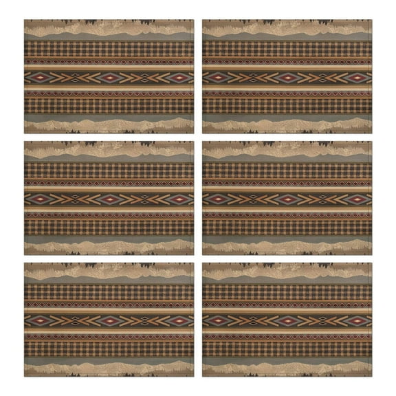 Flax Boho Chic Placemats Set of 6, 12x18 Inch Tribal Pattern Table Mats, Washable Vintage Style Decor for Rustic Nordic Farmhouse Dining Room or Artistic Kitchen Table