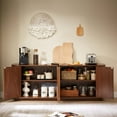 thumbnail image 3 of Sideboard Storage Cabinet TV Stand with wave pattern Buffet Cabinet Wooden Vertical Striped Cabinet for Kitchen/Bedroom/Entryway. Walnut, 64''W x 15''D x 24''H., 3 of 8