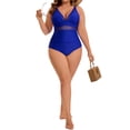 thumbnail image 5 of GRACE & GRANDEUR Women's Plus Size 1 Piece Swimsuit Mesh V Neck Tummy Control Push Up High Waisted Bathing Suit Beach Summer Swimwear Set 4X Blue, 5 of 8