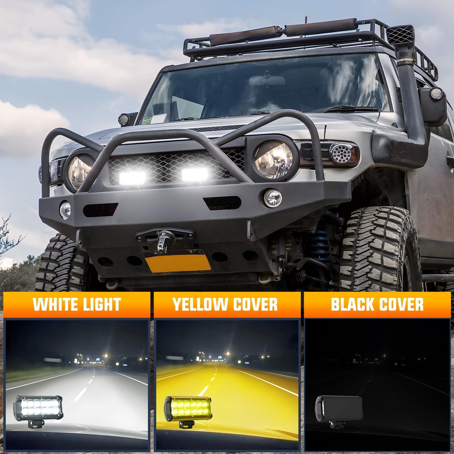 Nilight 6.5 Inch LED Flood Light Bar 2PCS 36W with Yellow & Black Covers, IP67 Wide Beam Auxiliary Lights for Truck SUV ATV UTV Pickup Boat Camper