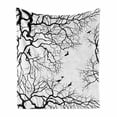 thumbnail image 1 of Nature Soft Flannel Fleece Throw Blanket, Birds Flying over Twiggy Tree Branches Autumn Season Sky View Artwork Print, Cozy Plush for Indoor and Outdoor Use, 60" x 80", Black and White, by Ambesonne, 1 of 6